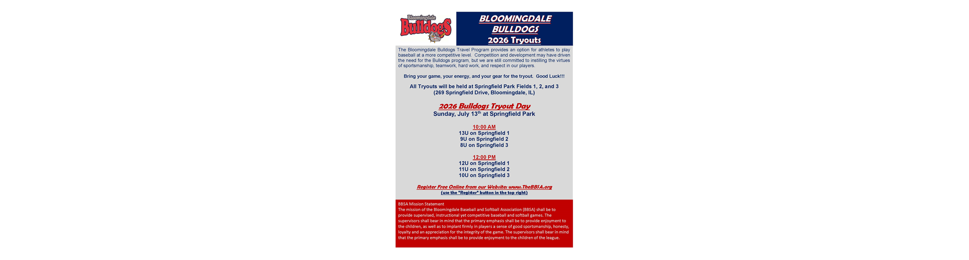 Bloomingdale Bulldogs 2026 Tryouts!