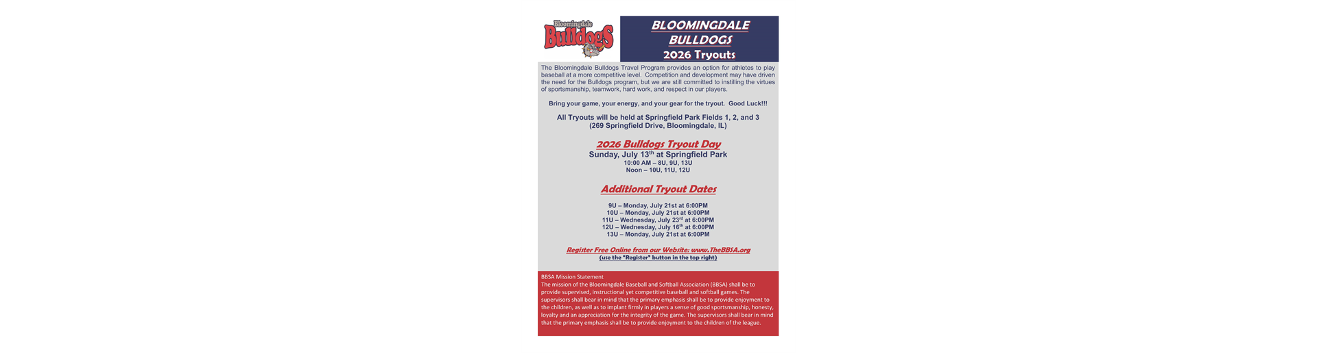 Bloomingdale Bulldogs 2026 Tryouts!